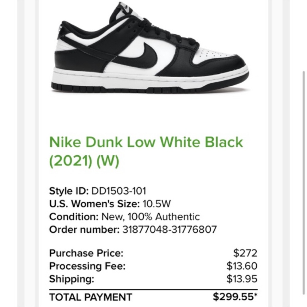 LIKE NEW NIKE DUNK LOW BLACK WHITE W 10.5 M 9